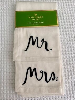 Kate Spade Embroidered Cloth Wedding Napkins Set Mr Mrs Cotton 20x20 Bride Groom